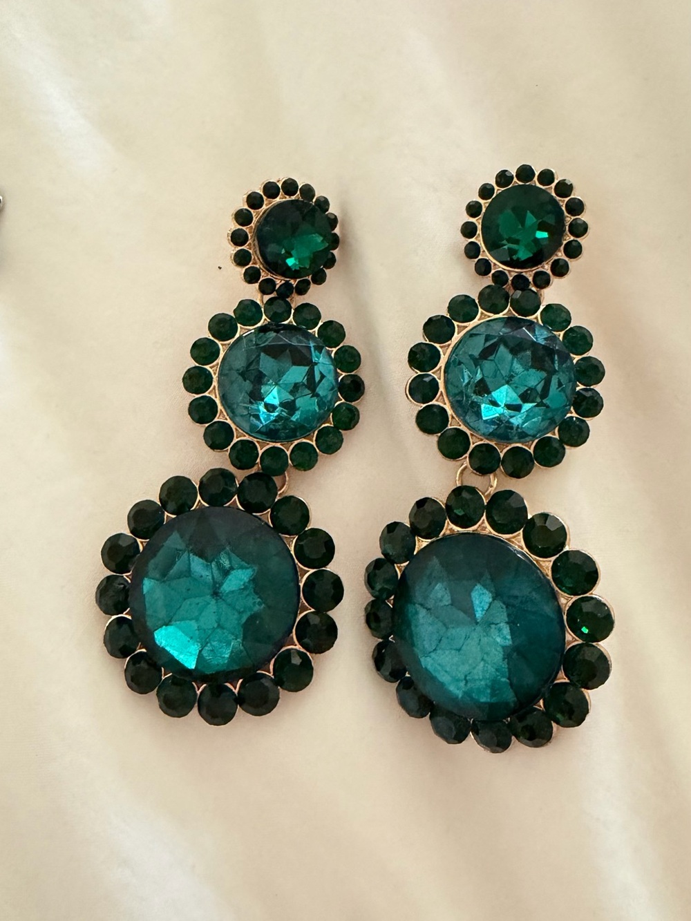 Fashion Jewelry Teal and Emerald Triple-Drop Crystal Earrings